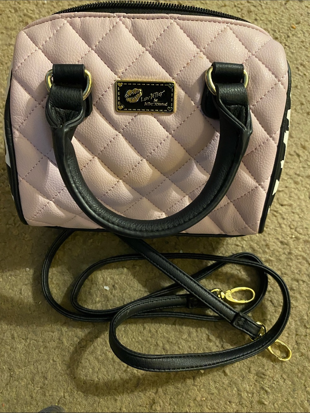 Betsey Johnson Quilted Light Pink Mini Satchel with Black Trim